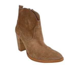 New Pure Navy Suede Chunky Heel Bootie Nude 10